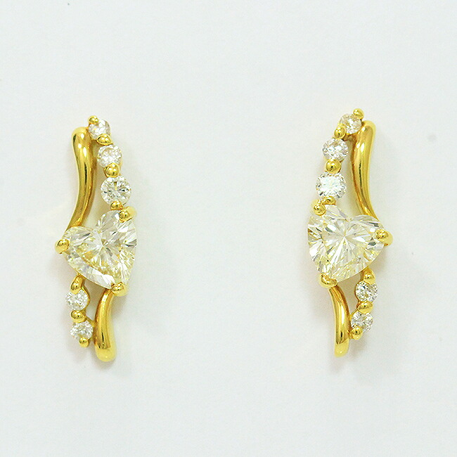 ピアス ハート ダイヤモンド0.445ct 0.479ct 計0.09ctx2 18金イエローゴールド(K18YG) 【中古】 ジュエリー 【新品仕上げ/クリーニング済み】netshop｜とーたる 店