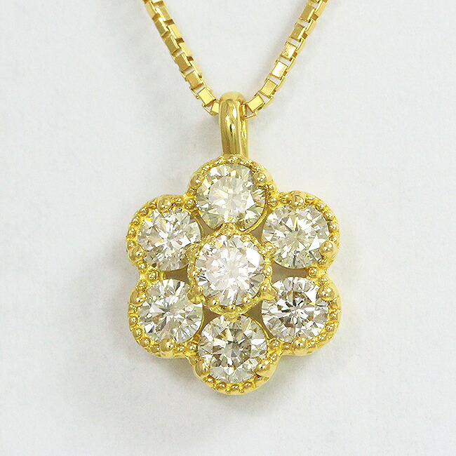 フラワー ダイヤモンド計0.60ct ネックレス 18金イエローゴールド(K18YG) 【中古】 ジュエリー 【新品仕上げ/クリーニング済み】 netshop|とーたる 店