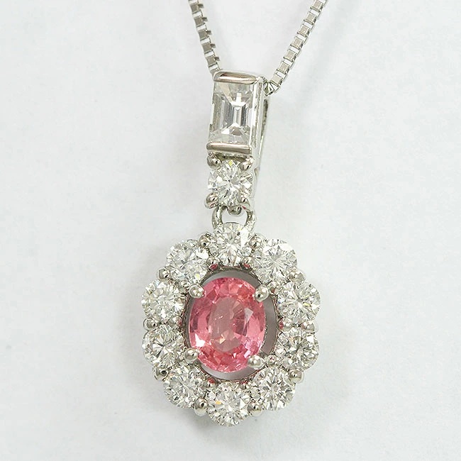 ネックレス パパラチアサファイア 0.458ct/ダイヤモンド 計0.72ct プラチナ(Pt850/Pt900) 【中古】 ジュエリー 【新品仕上げ/クリーニング済み】netshop|とーたる 店