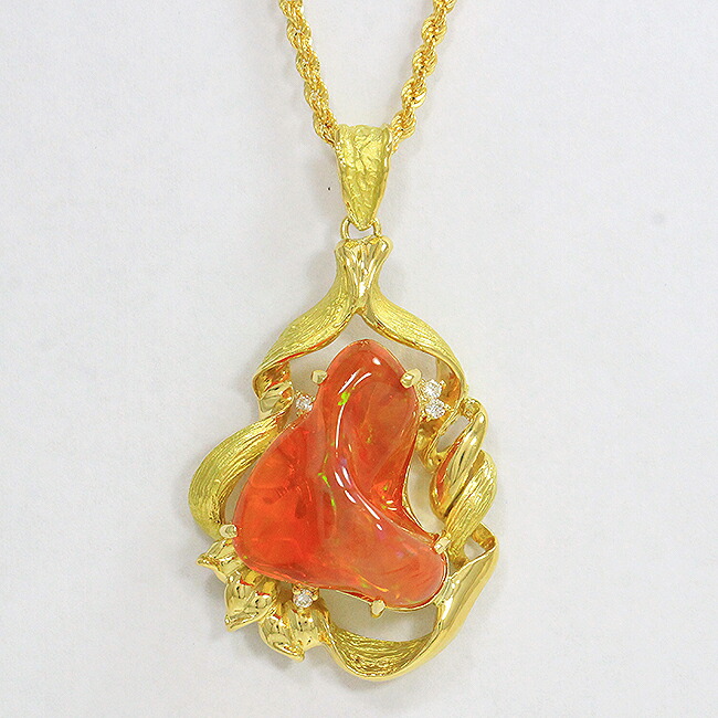 ネックレス ファイアオパール 16.286ctダイヤモンド 計0.09ct ネックレス 18金イエローゴールド(K18YG) 【中古】 ジュエリー 【新品仕上げ/クリーニング済み】 netshop｜とーたる 店
