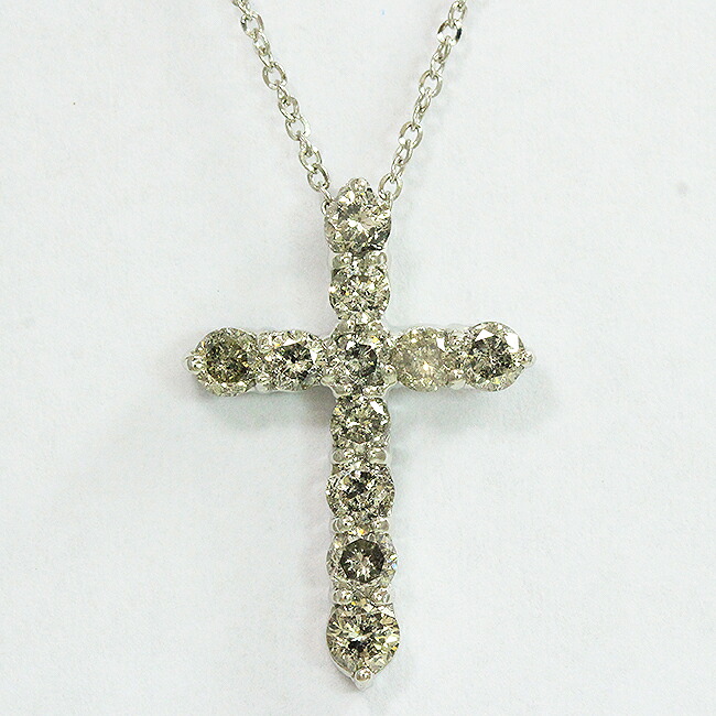 クロス ダイヤモンド 計1.00ct ネックレス プラチナ(Pt850/Pt900) 【中古】 ジュエリー 【新品仕上げ/クリーニング済み】 netshop|とーたる 店