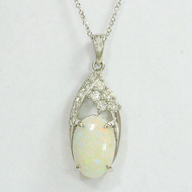 ネックレス オパール ダイヤモンド 計0.30ct 18金ホワイトゴールド(K18WG) 【中古】 ジュエリー 【新品仕上げ/クリーニング済み】netshop|とーたる 店