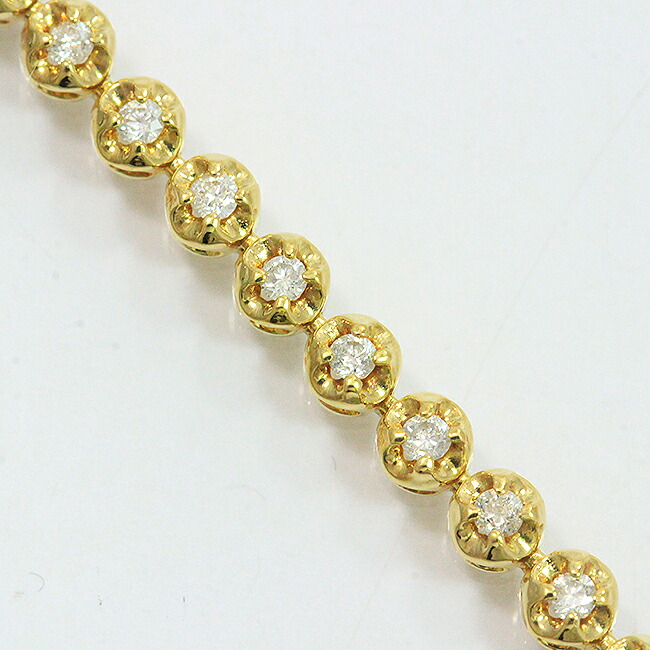 テニスブレス ブレスレット ダイヤモンド 計1.00ct 18金イエローゴールド(K18YG) 【中古】 ジュエリー 【新品仕上げ/クリーニング済み】netshop｜とーたる 店