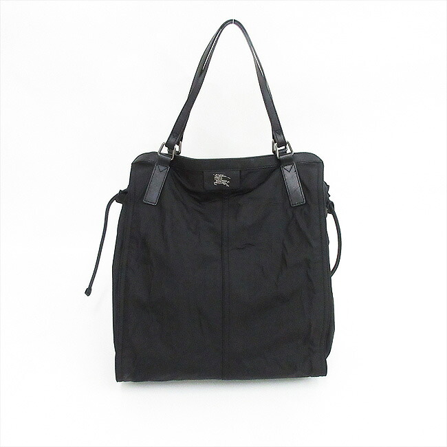 BURBERRY(バーバリー) ドローストリング トートバッグ 黒 ブラック ナイロン&times;レザー【ブランドバッグ】 【中古】 netshop｜とーたる 店