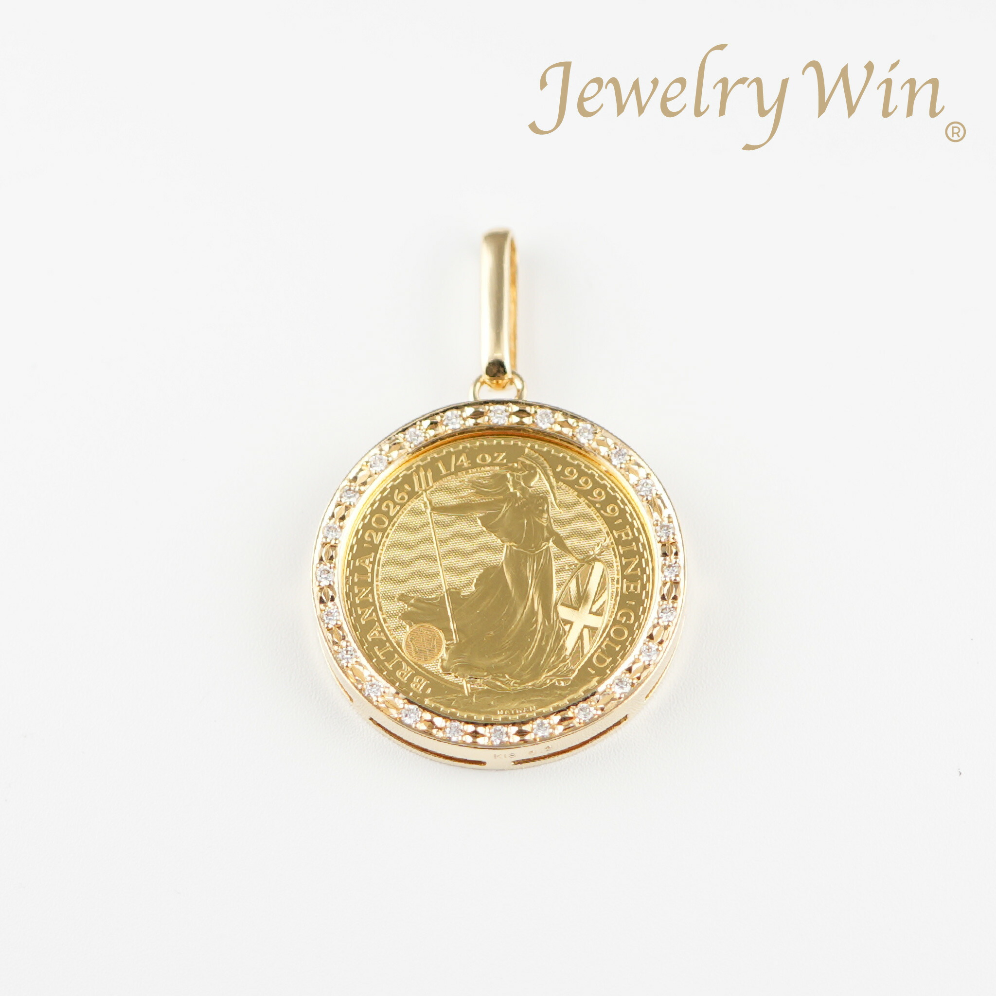ペンダントトップ K24 ブリタニア コイン 1/4oz K18 枠付 ダイヤモンド付 (Type-DM) ※ブリタニア表(チャールズ3世仕様) 新品|Jewelry Win 店