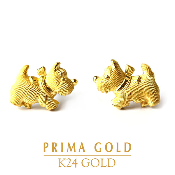 Primagold モチーフ 純金 Pure ジュエリージュエリー アクセサリー 24k 送料無料 ゴールド 純金 ヨークシャテリア ドッグ プリマゴールド K24 ピアス Gold Pierce 純金のリボンを巻いたヨークシャテリアピアス 24k レディース モチーフ 純金 24金 Pierce