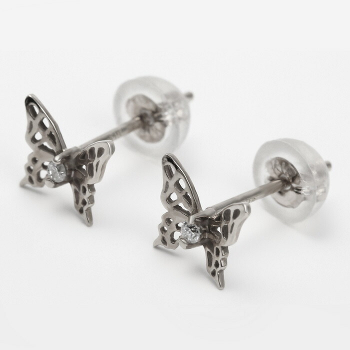 【全品送料無料】プラチナ ダイヤモンド 0.02ct シンプルデザイン スタッドピアス バタフライ 蝶 人気 シンプル イヤリング ギフト プレゼント 誕生日 記念日