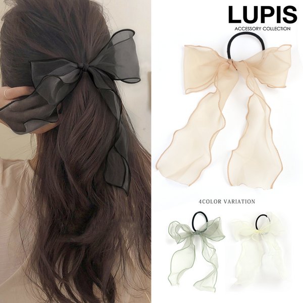 楽天市場 ヘアゴム ヘアアクセサリー オーガンジーレース リボン 大ぶり 全3色 激安 ルピス Lupis