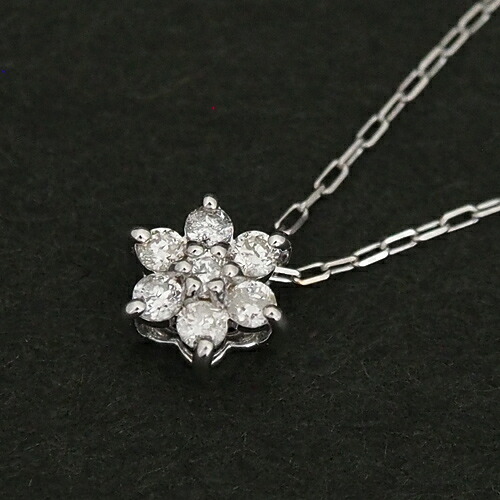 18金 ダイヤモンド0.1ct フラワーネックレス 6弁 7石 0.1カラット ペンダント K18WG ホワイトゴールド ダイアモンド レディース プレゼント ギフト 記念日 誕生日 ご褒美