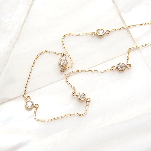【完売】【1位】ダイヤモンド5粒 0.15ct スキンジュエリー ステーションネックレス 40cm ヌーディー ペンダント K10 イエローゴールド 華奢なデザイン 伏せ込み ご褒美