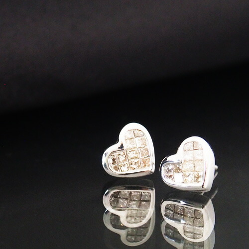 18金 ダイヤモンド 0.5ct 片耳0.25ct ハートピアス ミステリーセッティング プリンセスカット K18WG ホワイトゴールド K18YG イエローゴールド K18PG ピンクゴールド ダイアモンド レディース プレゼント ギフト 記念日 誕生日 ご褒美｜ダイヤ専門店 ジュエリーロイヤル