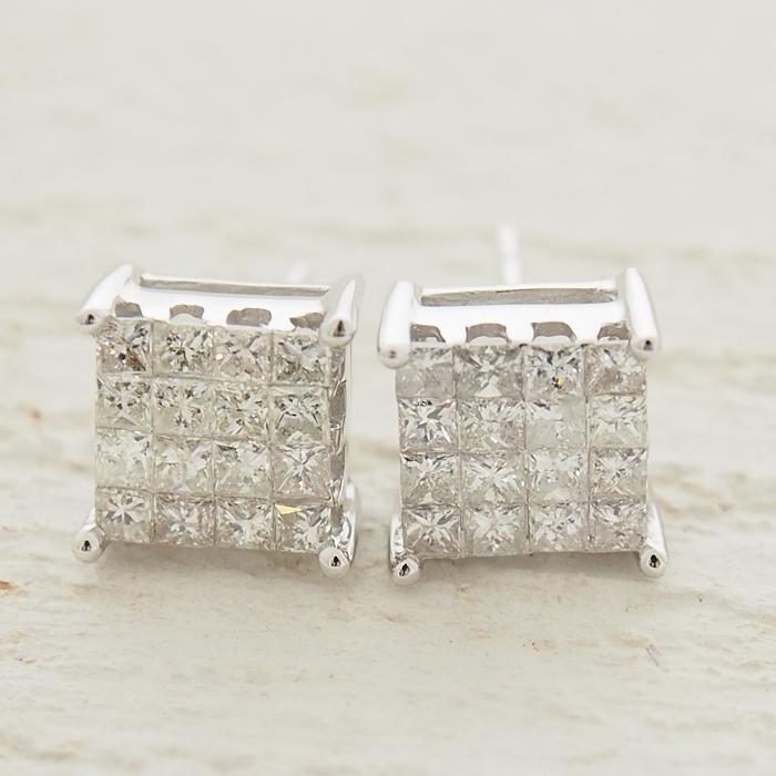 ダイヤモンド0.25ct K18 ピアス　片耳 K18WG スクエアピアス 0.25ct 角ピアス 片耳