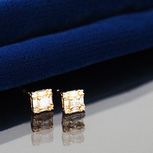 18金 ダイヤモンド 0.4ct 片耳0.2ct スクエアピアス プリンセスカット テーパーバケット K18WG ホワイトゴールド K18YG イエローゴールド K18PG ピンクゴールド ダイアモンド レディース プレゼント ギフト 記念日 誕生日 ご褒美|ダイヤ専門店 ジュエリーロイヤル