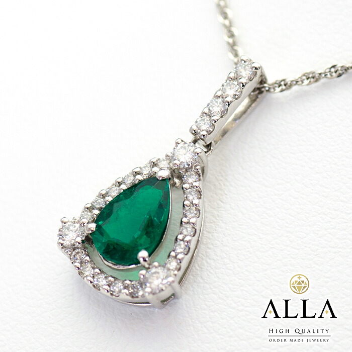 【中古】 エメラルド ネックレス 鑑別書付 エメラルド 0.91ct ダイヤモンド 0.36ct SIクラス ラウンド ペアシェイプ ファンシー プラチナ アクセサリー ジュエリー 宝石 レディース 【磨き上げ済】 110,000円
