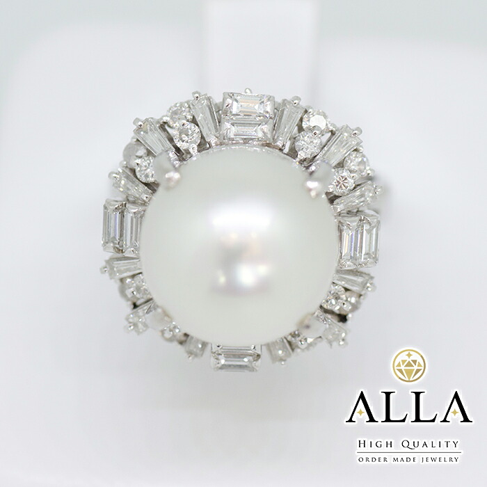 【中古】 南洋真珠リング 鑑別書付 Pt900 パール 12mm メレダイヤモンド 1.08ct SIクラス 8.5号 プラチナ アクセサリー 宝石 レディース 【磨き上げ済】