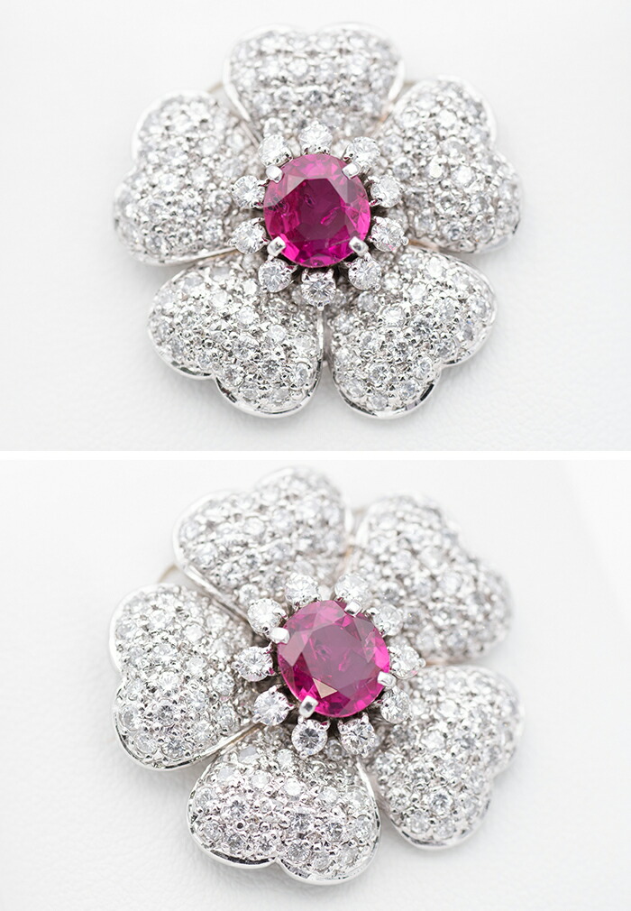 中古 ルビー ペンダント ブローチ Pt900 弁別書出し ルビー 1 77ct ダイアモンド 2 90ct Si位地 プラチナ ラウンド オーバル 佩 び物 アンティーク ジュエリー 貴石 レディース 磨き上げ済 Bairien Yamagata Jp