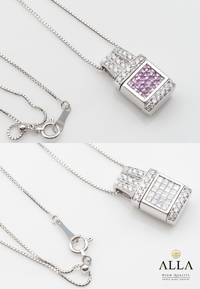 【中古】 ピンクサファイア ダイヤモンドネックレス 鑑別書付 K18WG サファイア 0.35ct メレダイヤモンド 0.65ct SIクラス ラウンド ファンシー ホワイトゴールド ジュエリー 宝石 レディース 【磨き上げ済】