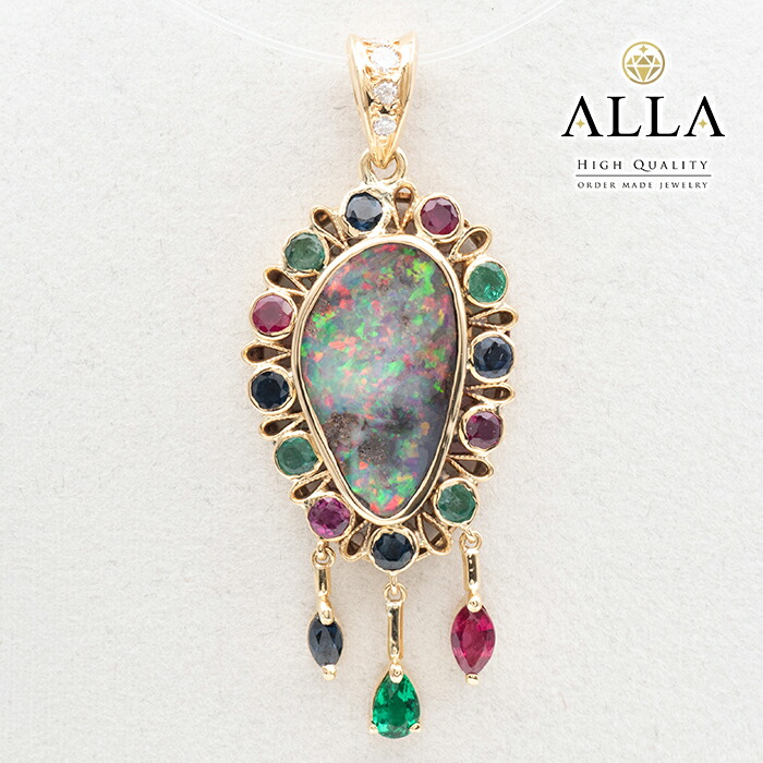 楽天市場】ボルダーオパール 約21.6mm×10.3mm ペンダントトップ K10YG