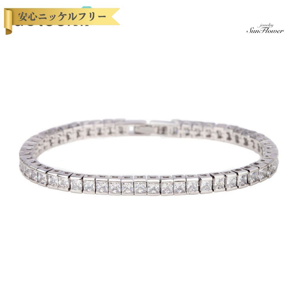 【全品70%OFFクーポン 先着500名 ラストスパート＆アフターセール】【30日返品保証】 ブレスレット キュービックジルコニア ホワイト 真鍮 シルバー 中折れクラスプ エレガント おしゃれ きれいめ テニスブレスレット 17cm 19cm b13121302