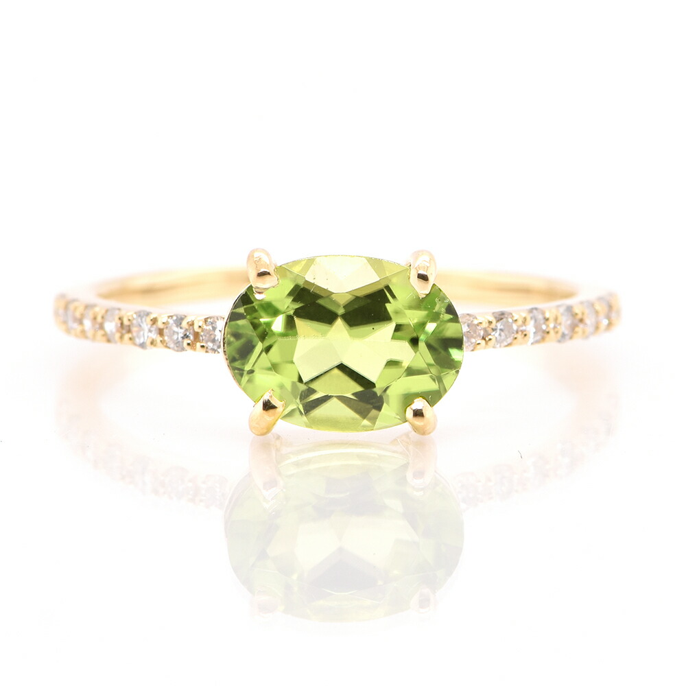 1.00カラットの天然ペリドットと0.14カラット天然ダイヤモンドゴールドリング|Jewels Avenue