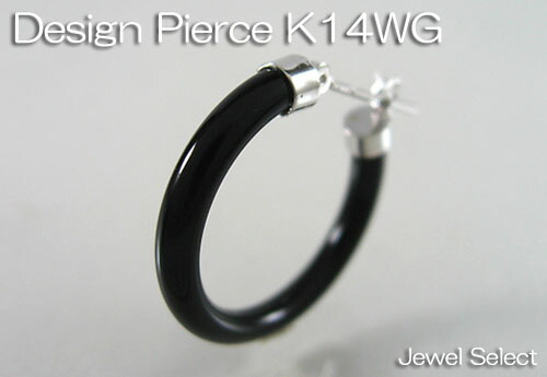 K14WG 白いことゴールド オニキス フープピアス片耳用 大 差し上げ物相応う