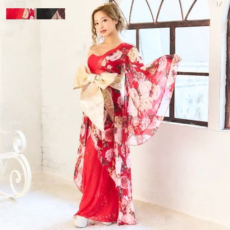 着物 ドレス 大人 花魁 コスプレ よさこい 衣装 着物ドレス Jewel ジュエル 花柄 レース シフォン 花魁ドレス