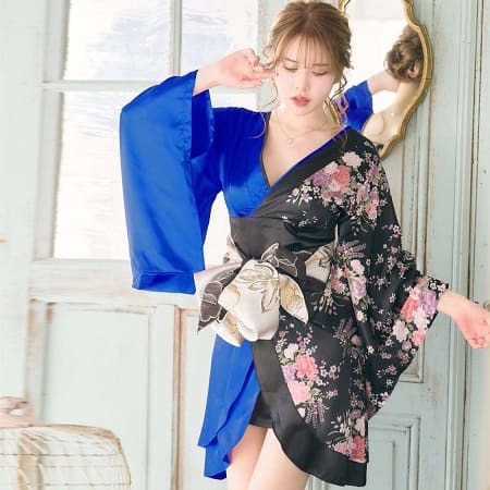 浴衣 ドレス 大人 着物 和風 花魁 コスプレ よさこい 衣装 浴衣ドレス Jewel ジュエル 花柄 アシメトリー 着物ドレス