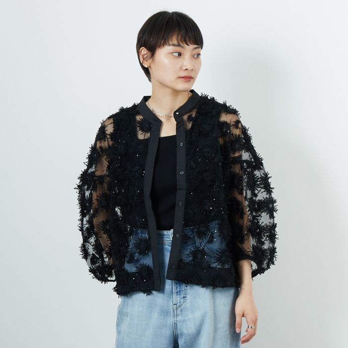 TORRAZZO DONNA　チュールフリンジ×シャギーニットベスト