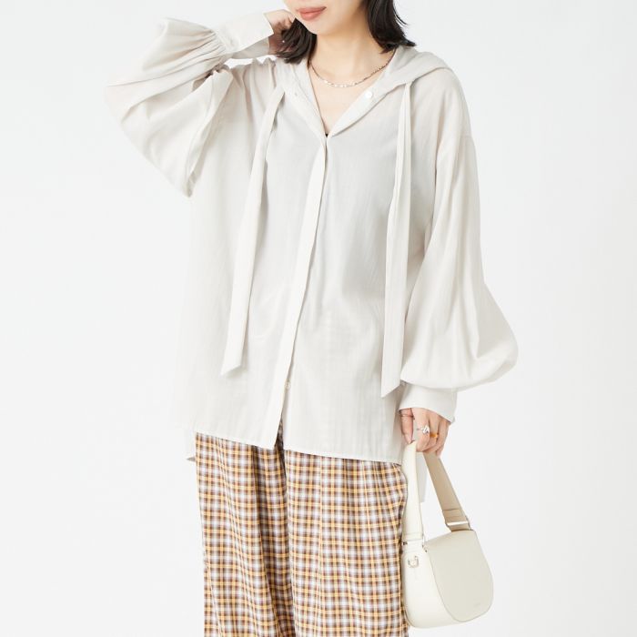 【送料無料】 CLOCHE クロシェ シアーシャツパーカー 65285559 レディース トップス 長袖 2026AW F ホワイト/ブラック｜JEANS FACTORY Online Shop