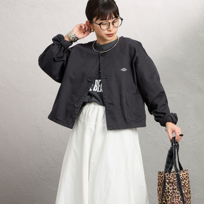 【送料無料】 DANTON ダントン ショート丈ノーカラーデニムジャケット DT-A0670RKG レディース 2026SS アウター S/M ブラック|JEANS FACTORY Online Shop