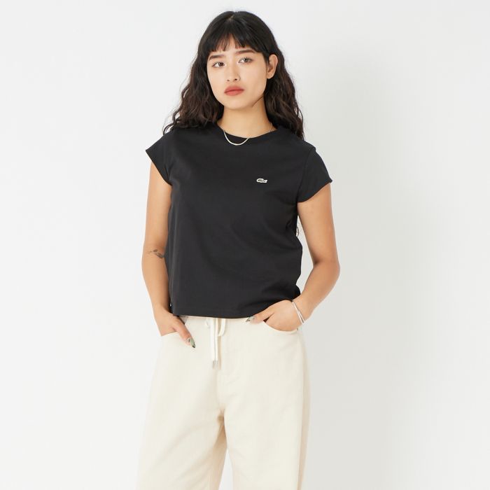 【送料無料】 LACOSTE ラコステ キャップスリーブTシャツ TF024 レディース トップス 半袖 2026SS S/M ブラック/ホワイト