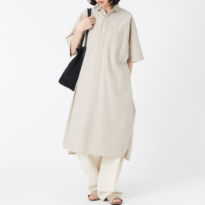 【送料無料】 DANTON ダントン シャツワンピース JD-3655CPL レディース 半袖 2026SS S ベージュ/ネイビー|JEANS FACTORY Online Shop