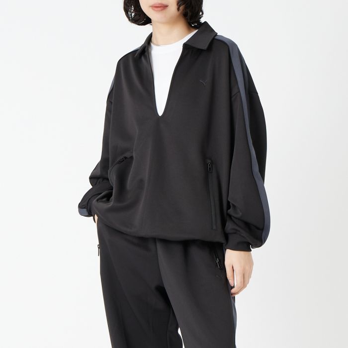 【店内全品貨物輸送無料】 PUMA ピューマ T7 旗がしらプルオーバー 638051 レディース トップス 長袖 2026SS S 黒いこと/ベージュ