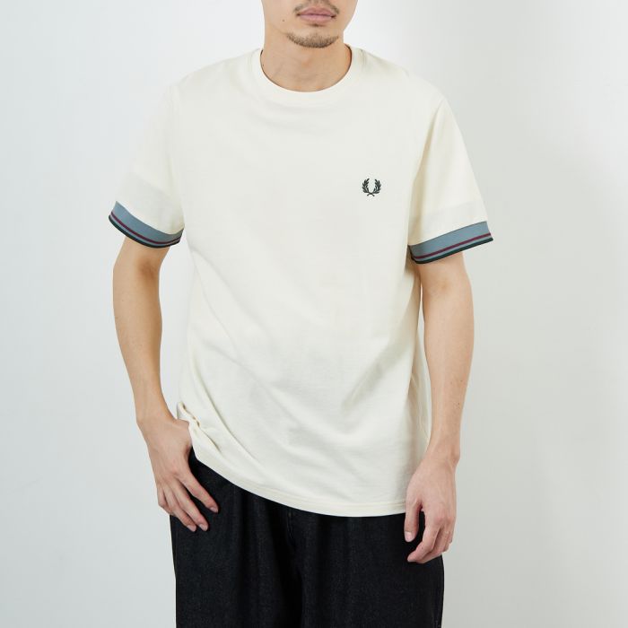【送料無料】 FRED PERRY フレッドペリー ワンポイントロゴ刺繍 ツインティップTシャツ M2396 メンズ 2026SS M/L ブラック/ホワイト