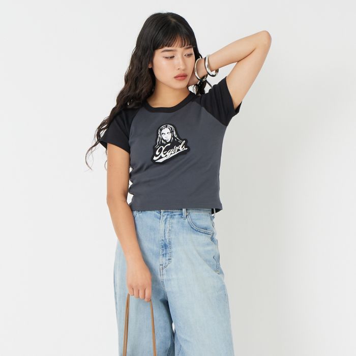 【送料無料】 X-girl エックスガール フェイスロゴ刺繍パッチ ラグランベビーTシャツ 105261011009 レディース トップス 半袖 2026SS M グレー/ホワイト