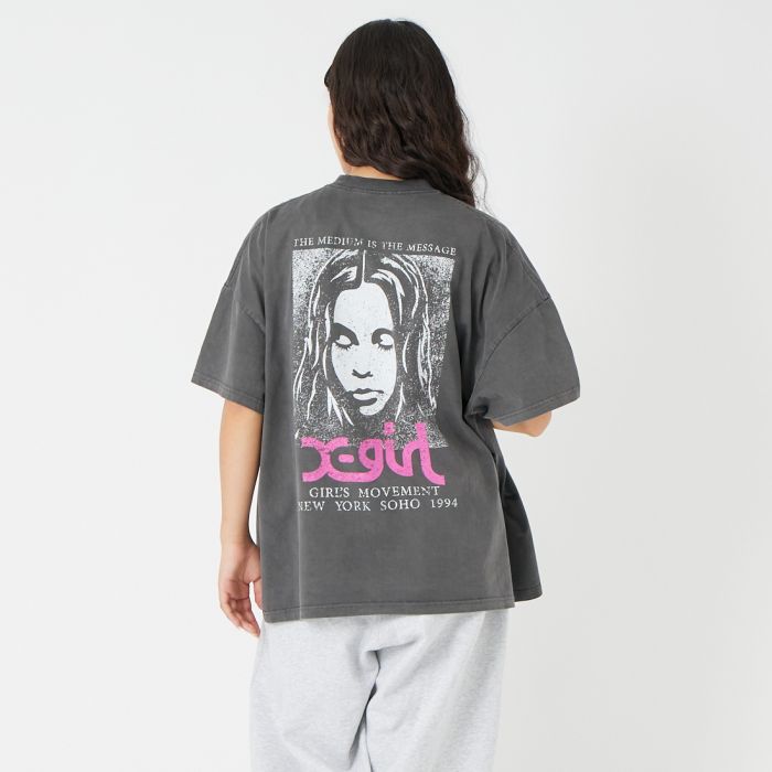 【店内全品貨物輸送無料】 X-girl エックスうしろ帯 FADED FACE 遊撃手捩りプルオーバー 105261041002 レディース トップス 半袖 2026SS S 黒いこと/カーキ