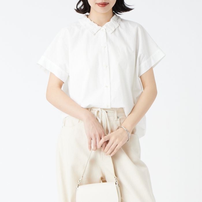 【送料無料】 mizuiro ind ミズイロインド ワッシャーカラーワイドシャツ 1-230155 レディース トップス 2026SS F ホワイト/ブラック｜JEANS FACTORY Online Shop