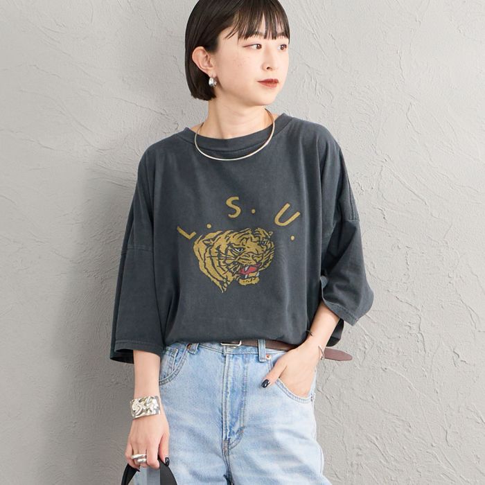 【店内全品貨物輸送無料】 REMI RELIEF レミ浮彫り 別注 SP工業ビッグ刷り上げるティーシャツ L.S.U RN30389188-JF レディース トップス 半袖 2026SS F 黒いこと