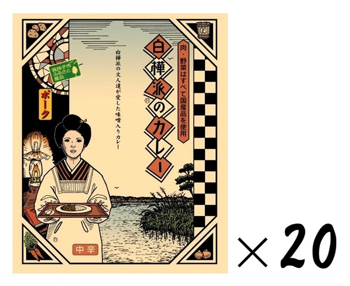 (20箱セット)五味商店 白樺派のカレー ポーク 中辛200g(箱入、1人前)×20箱(バラ売り・まとめ買い) レトルト ポークカレー レトロ 大正ロマン 文豪 味噌入り 国産素材 国産豚肉 国産野菜 我孫子市推奨ふるさと産品 関東 千葉 ご当地カレー|贅プラスONE