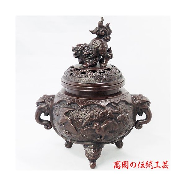 \u003cBR\u003e香炉 新特大花鳥 青銅製 紙箱入 陵丘銅器 吉祥香炉 今めかしい 愛くるしい 室内装飾 仏具 今めかしい 蓋付き添い人 茶道具 お香 日本製 貨物輸送無料