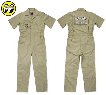 ムーンアイズ つなぎ メンズ 半袖 ディッキーズ Dickies おしゃれ かっこいい カバーオール 作業着 アメカジ MOONEYES カーキ＿AP-FM033NKH-MON｜U.S. JUNKYARD