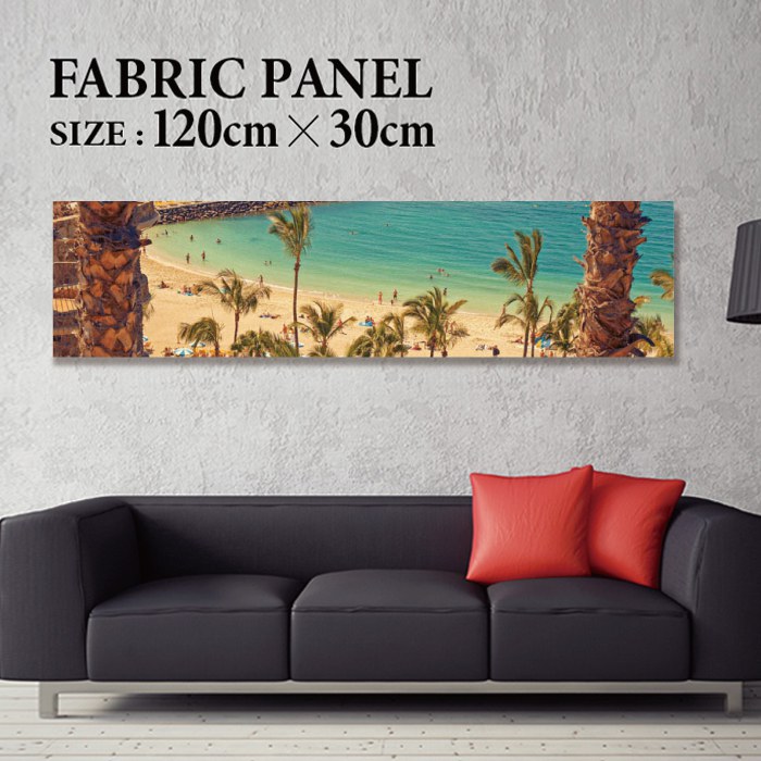 ファブリックパネル 120ｘ30cm 飾るだけでお洒落に！ アートパネル ヤシ 部屋 インテリア アート パネル ボード 雑貨 フレーム 人気 壁掛け サーフ DIY インテリア オシャレ ソファー ウォール 北欧 壁紙 空 サーフィン 雲 青空 綺麗 青 水色 海 うみ