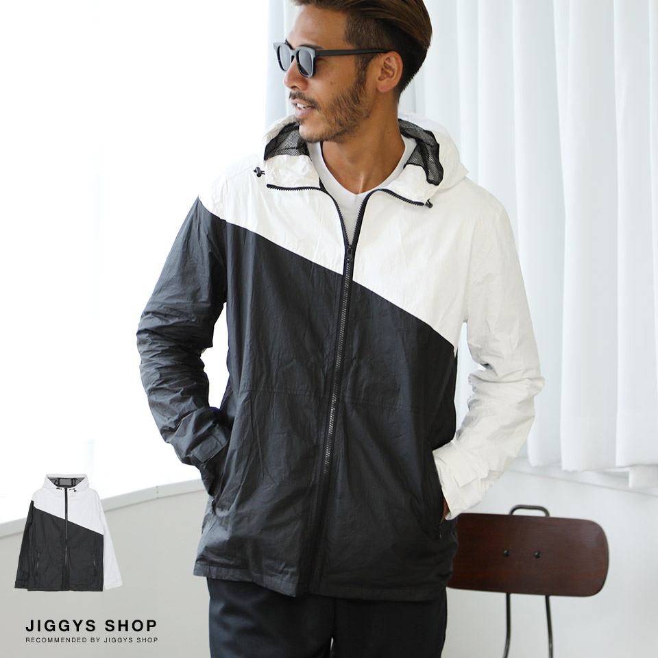 楽天市場 送料無料 タイベック切り替えフードブルゾン ブルゾン メンズ ジャケット 軽量 フード アウター メンズファッション 秋 秋服 秋物 ブラック ホワイト Jiggys Shop