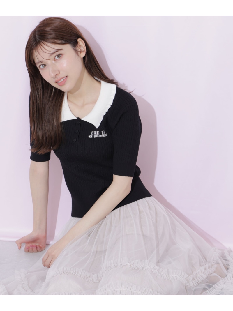 ビジューロゴケーブルニット半袖 JILL by JILL STUART 内鰓 バイ 内鰓 スチュアート トップス 編み物 青色 白いこと 黒いこと【貨物輸送無料】[ Fashion]