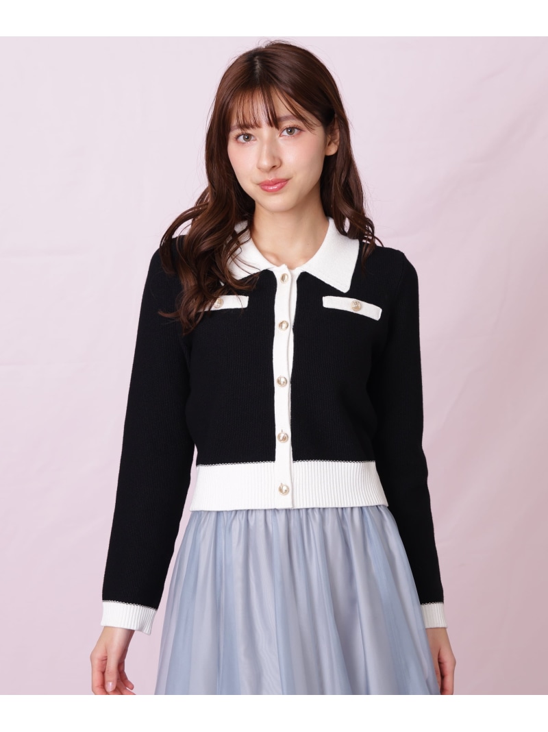 バイカラー衿付きカーディガン JILL by JILL STUART ジル バイ ジル スチュアート トップス ニット ホワイト ブラック【送料無料】[ Fashion]