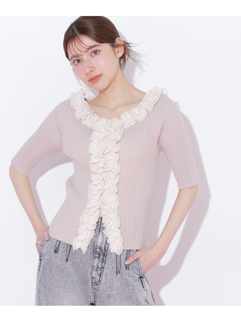 フリルトリムニット半袖 JILL by JILL STUART ジル バイ ジル スチュアート トップス ニット ベージュ ブラック ピンク【先行予約】*【送料無料】[ Fashion] 9,086円