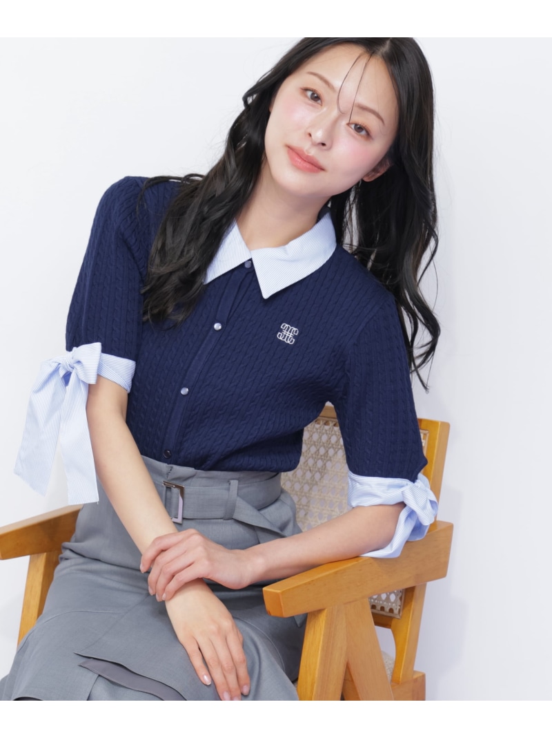 袖リボンケーブルカーディガン半袖 JILL by JILL STUART ジル バイ ジル スチュアート トップス ニット ネイビー グレー ホワイト【送料無料】[ Fashion]｜JILL by JILL STUART