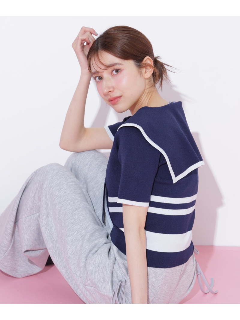 配色ビッグカラーニット JILL by JILL STUART ジル バイ ジル スチュアート トップス ニット レッド ホワイト ネイビー【送料無料】[ Fashion]