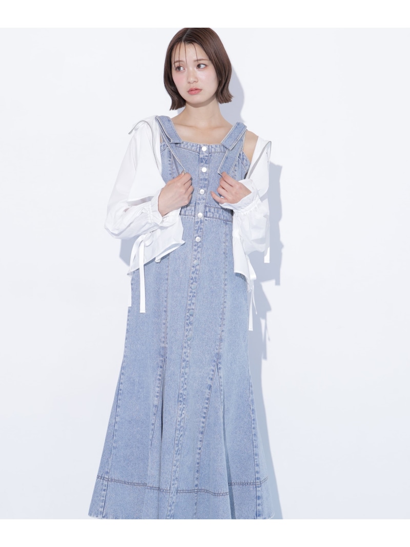 【SALE／46%OFF】肩リボンデニムジャンスカ JILL by JILL STUART ジル バイ ジル スチュアート ワンピース・ドレス ワンピース ホワイト ブルー【RBA_E】【送料無料】[ Fashion]｜JILL by JILL STUART