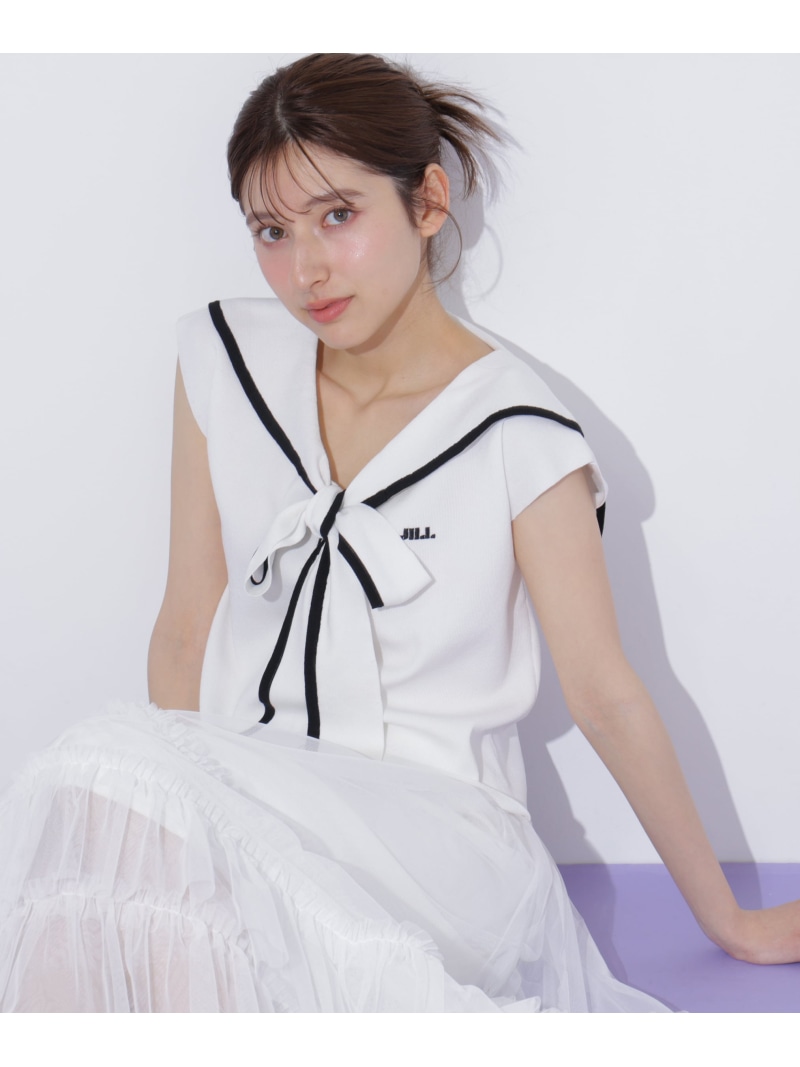 リボンセーラーカラーニット JILL by JILL STUART ジル バイ ジル スチュアート トップス ニット ホワイト ブラック【送料無料】[ Fashion]｜JILL by JILL STUART